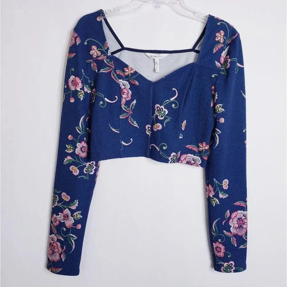 Bcbgeneretion Floral Cropped Top Blouse Blue Size Large long Sleeve - Picture 2 of 13